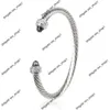 Pulsera de joyería de diseñador Marca de moda Davidss Pulsera de 5 mm Cordón trenzado abierto popular con estilo de diamante de imitación