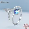 Cluster-Ringe Bamoer 925 Sterling Silber Meerjungfrau Fischschwanz Öffnungsring Bunte Fischschuppen Einstellbar für Frauen Edlen Schmuck