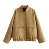 Giacche da donna TRAF Giacca corta da donna con paillettes Shinny 2024 Cappotto a maniche lunghe con colletto alla coreana vintage femminile color oro Lady Chic