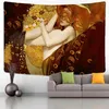 Tapestries Gustav Klimt Oil Painting Tapestry Wall Hanging Kiss Of Gold Abstract Art Decoration Polyester Blanket Yoga Mat Home Bedroom