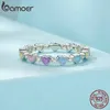 Cluster Rings BAMOER 925 Sterling Silver Rainbow Heart Finger Ring Stackable Zircon For Women Trendy Fashion Jewelry Gift