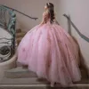Blowly Pink Quinceanera Sukienki suknia balowa 2024 Słodka 16 dziewczyna cekinowe aplikacje koronkowe URODZINY SUKIET PROMETU