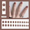Faux ongles femme caramel faux ongles atmosphère d'automne court rond brun artificiel pour les femmes et les filles salon à la maison
