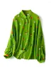 Kvinnors blusar Suyadream Woman Printed Shirts Mulberry Silk Slå ner krage Lykta ärmar 2024 Spring Summer Green Top