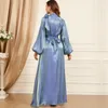 Abiti casual Wepbel Moda Abbigliamento islamico Abaya Robe Kaftan Lace-up Arabo Abito musulmano Donna Tinta unita Manica lunga Maxi Party