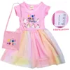 Kläder sätter 2024 Söt en för Adley Clothes Girls Summer Princess Dresses Kids Cotton Short Sleeve Wedding Party Children Vestidos