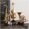 Objetos decorativos estatuetas instrumentos musicais miniaturas resinas artesanato música violino saxofone modelo decoração para casa li homefavor dhijz