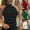 Tanques femininos verão sem mangas colete pendurado halter círculo impressão longa moda estiramento sexy senhoras topo