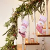 クリスマスの装飾ピンクのストッキングサンタクロース雪だるまホワイトトップトップ容量再利用可能なクリスマスツリーハンギングギフトバッグソックペンダント