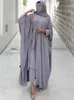 Ethnische Kleidung Ramadan Eid Djellaba Anzüge Abaya Dubai Zwei Stücke Dickere Muslimische Sets Kleid Türkei Islam Abayas Mit Gürtel WY1291