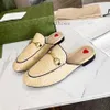 classic women Flat Dress shoes 100% cowhide men designer shoe Metal buckle leather slide casual shoe Mules Princetown Man slipper Lazy Loafers size 35-42 1.25 a10