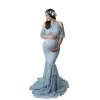 Kleider Fischschwanz Mutterschaftskleider für Fotoshooting Schwangerschaftskleider Fotografie Schulterlose Mutterschaftsfotografie Requisite Rüsche Maxi Kleid