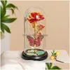 Couronnes de fleurs décoratives Lampe artificielle de lumière rose avec papillon et fleurs LED colorées en verre Cadeaux alimentés par batterie pour Drop Dhqck