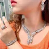 High End Gorgeous Colorful Cubic Zirconia Leaf Shape Big Wedding Party Necklace Bridal 4pcs Jewelry Sets for Women T0854 240202