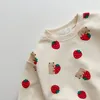 Primavera outono bonito conjunto bebê meninas moda morangos pulôver topos algodão moletom meninos solto agasalho de alta qualidade 240131