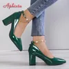 Aphixta Luxury Rhinestone Pearl Chain 7cm Chunky Heels Pumps Women Shoes String Bead Poinded Toe Bling Crystals Pumps 240124