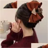 Couvre-chef Accessoires pour cheveux Couvre-chef Accessoires pour cheveux Tissu de laine Bow Femmes Griffes Casual La Big Bowknot Triangle Griffe Clips Mode D Dhdc5