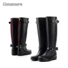 Comemore femmes noir eau mode Zip bottes de pluie haute femme PVC bottes de pluie confortables chaussures plates imperméables 240125