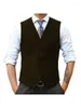 Coletes masculinos 2024 colete preto espinha de peixe tweed v pescoço retro ferramentas colete cetim costura casamento negócios para homens