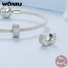 Lösa ädelstenar Wostu 925 Sterling Silver Shiny CZ Silicone Spacer Beads Butterfly Heart Star Charm Pendant Fit Original Armband DIY