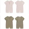 Rompers Summer Kids Bodysuit Kort ärm Pure Color Baby Rompersnitted Babbies med Button For Girl and Boy 1-2 år gammal