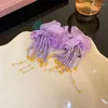 Dangle Küpeler LifeFontier Abartılı Mor Çiçek El Yapımı Püskül Boncuklu Boncuklu Damla Kore Çiçek Düğün Küpe Takı Hediyeleri