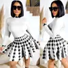 Arbetsklänningar 2024 Luxury Designer Young Sexy Office Lady Turtleneck Full Sleeve Fashion Short Pleated Kirts Women 2 Piece Set