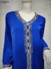 Roupas étnicas Vestido Muçulmano Mulheres Strass Cor Sólida V-Pescoço Longo Jalabya Árabe Dubai Omã Qatar Turco Abaya Marroquino Kaftan