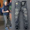 Europese Amerikaanse retro jeans heren stiksels bedelaars oude patch losse rechte lange broek persoonlijkheid modemerk locomotief