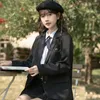 Costumes pour femmes Col en V cranté Harajuku Femmes Blazers occasionnels Vêtements d'extérieur JK Manteaux japonais Preppy Style Imprimer Uniforme Vestes noires Y2K Lâche