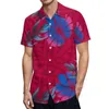 Męskie koszule hawajskie polinezyjskie styl czerwony projektant dla mężczyzn 2024 Outdoor Tops krótki rękaw guziki luźne