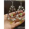 Kolczyki żyrandola Dangle Magic Olive zielony grzyb stojący na Księżycu prehnite cottagecore biżuteria Witchy boho upuszczenie OT6TX