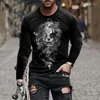 Men's T Shirts Autumn Fashion Skull Pattern Long Sleeved T-shirt Street Hip Hop Harajuku Round Neck Plus Size Top