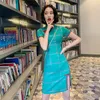 Etnik Giyim Yaz Şerit Vintage Desenleri Pamuk Qipao Ekose Elbise Cheongsam Çin Modern 2024 Geliştirilmiş Retro