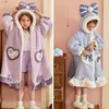 Kids Hooded Robe for Girls Winter Princess Child Girl Thick Keep Warm Long Nightgown Coral Fleece Soft Bathrobe Pajamas 240130