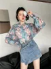 Women's Blouses CHEERART Vintage Floral Oversized Shirt For Women Tie Dye Long Sleeve Top And Blouse Button Up Baggy Oil Painting 2024