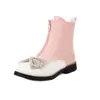 Bottes YQBTDL rose blanc lolita patchwork couleurs mélangées princesse cheville mi zip noeud papillon talon bas fête mariage grande fille chaussures 2024