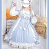 Casual Dresses Preppy Style Lolita Dress Women Bow Knut Design Långärmad hög midja En linje japansk kvinna i Vestidos Mujer