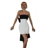 Casual Dresses Women's Summer Dress One Word Collar Strapless Sleeveless Black And White Stitching Sexy Slim Bow