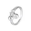 Cluster Rings Foxanry Silver Color for Women Trendy Elegant Charming Hollow Smooth Bells Pendant Party Jewelry Lover Presents