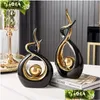 Decorative Objects & Figurines Abstract Ceramic Scpture Golden Statue Modern Home Decoration Living Room Desktop Office Accessories Cr Dhj8E