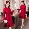 Vêtements ethniques Arrivée 2024 Année chinoise traditionnelle Qipao Vêtements modernes améliorés à manches longues rouge Cheongsam Party Swing Dress 4XL