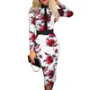 Sukienki na co dzień Midi Dress Print Office Bodycon Slim Fit with Lapel High Tase Long Rękaw