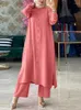 Etniska kläder Zanzea Fashion Urban Tracksuit Muslimsk kvinnor Wide Leg Pant Set Islamiska Ramadan Lapel Neck Långärmskjorta Turkiet 2st