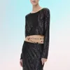 Kvinnors blusar All-Season Sequin Top Long Sleeve Crop For Women Shiny O Neck Midje-exponerat Pullover Stage Show Club Party