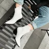 2023 Pointed Toe Western Cowgirl Chelsea Ankle Boots Shoes Women Cossacks Cowboy Boats Wedges Femal Botas Mujer 3345 Black White 240123