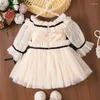 Girl Dresses Princess Infant Baby Tutu Tulle Dress Elegant Long Sleeve Ruffles Trim Toddler Autumn Party Kids Prom Gown