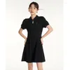 파티 드레스 Toyouth Women Dress 2024 Summer Puff Sleeves Polo Neck A-Shape 액적 모양 중국어 스타일 세련된 미디 스커트