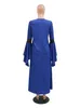 Этническая одежда Ид Джалабия, мусульманская Абая, вечернее платье с рукавами-бабочками для женщин, арабское синее кружево, абайя, длинные платья, женский халат, Рамадан