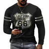 Мужские футболки с длинным рукавом и 3d принтом, повседневная хлопковая винтажная футболка, винтажная футболка Route 66, свободная спортивная одежда с воротником на воротнике 5xl 240118